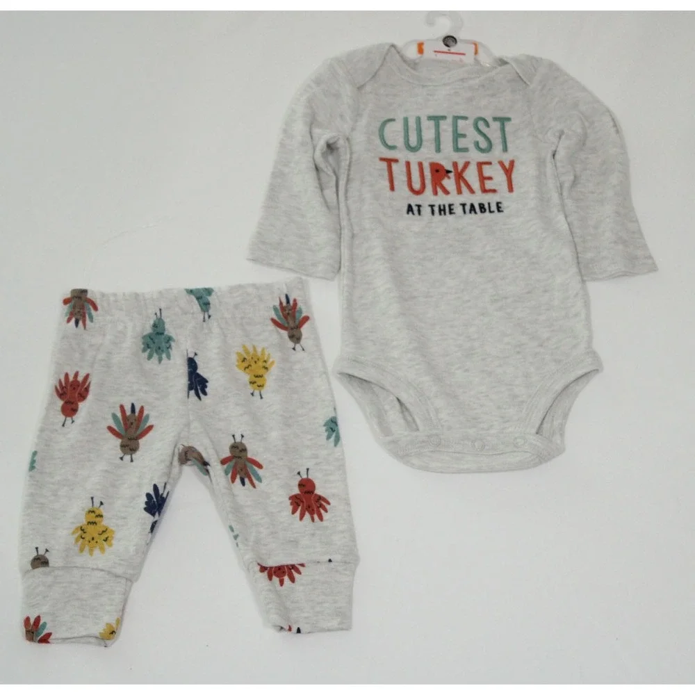 Carters Just One You 3 Months Thanksgiving Cutest Turkey BodysuitPants Set Gray